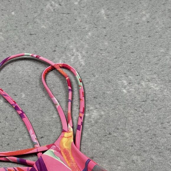 Victorias Secret PINK Sports Bra Small Pink Palm Leaf Print Ultimate Strappy - Picture 3 of 9
